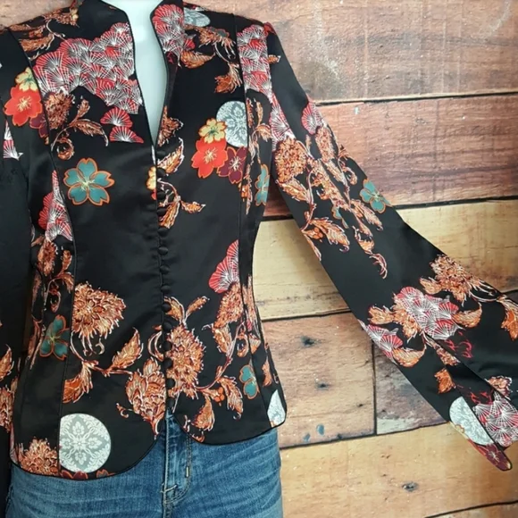 Vintage 100% Silk Japanese Style Mandarin Collar Blazer for Women - Psychedelic! - Picture 8 of 8